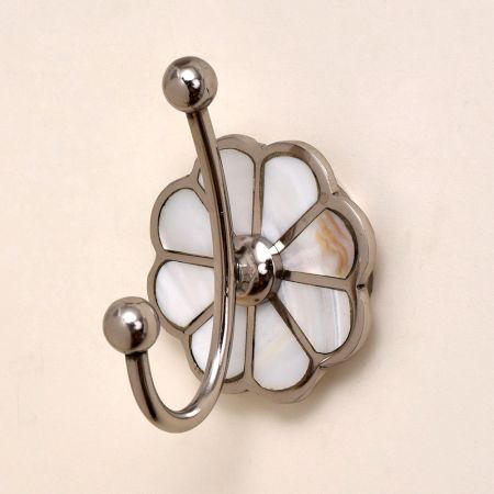 Double End Mother of Pearl Silver Brass Wall Hook